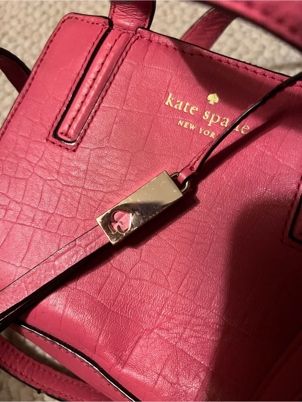 kate spade hot pink croc-embossed satchel with gold hardware